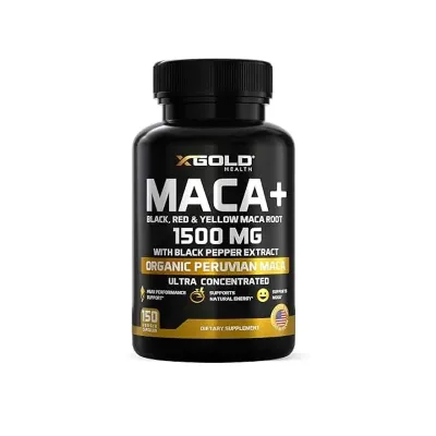 X Gold Health Maca Plus Black, Red & Yellow Maca Root – 150 Veggie Capsules