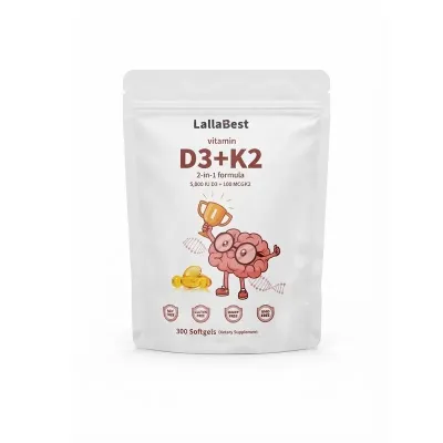LallaBest Vitamin D3 + K2 2-in-1 Formula, 5,000 IU D3 + 100 mcg K2 – 300 Softgels
